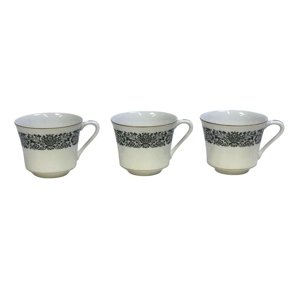 Four Crown China 'Monte Carlo' 383 Black/White/Gold Flat Cups-Set of 3-Excellent